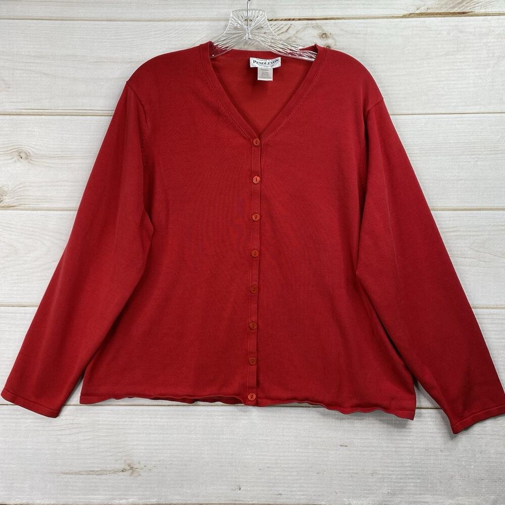 Pendleton Womens Cardigan Sz 1X Red Silk Blend Button Up V Neck Lightweight